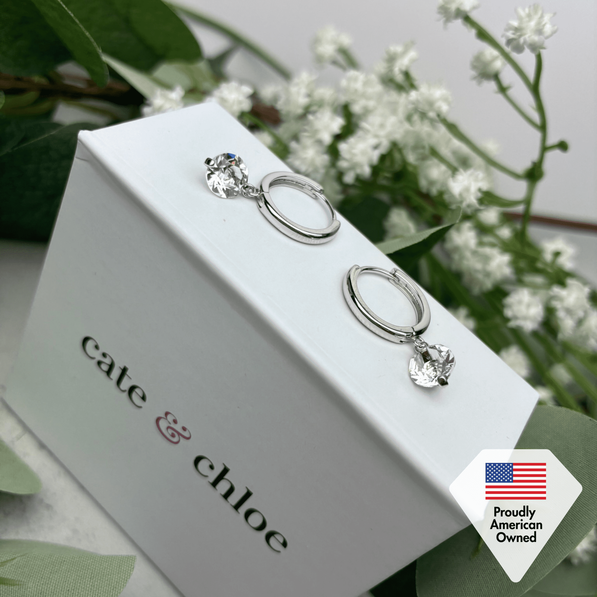 Georgia 18k White Gold Plated 14mm Hoop Dangle Earrings with Swarovski Crystals