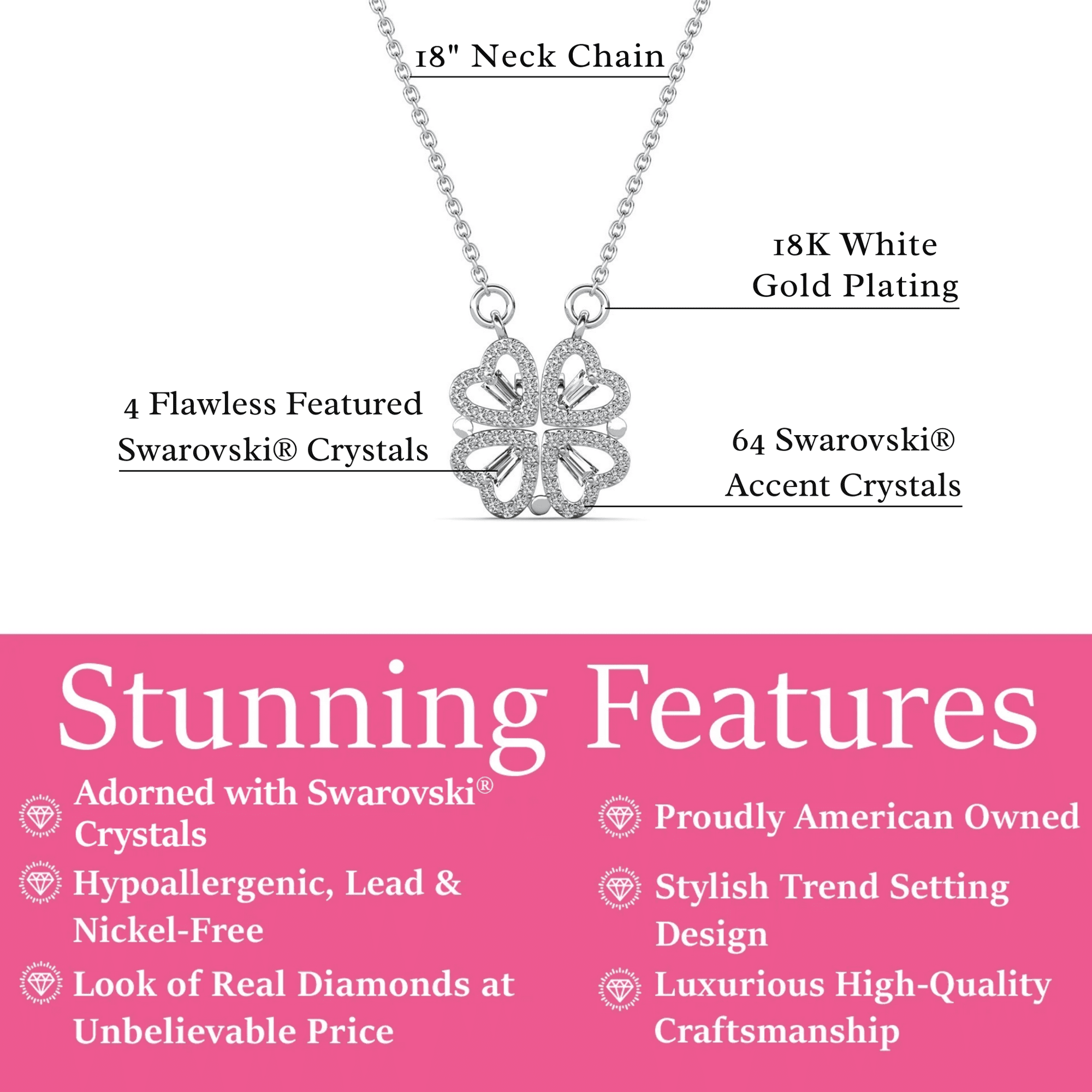 Posie 18k White Gold Plated Heart Necklace with Swarovski Crystals & Heartfelt Message for Daughter