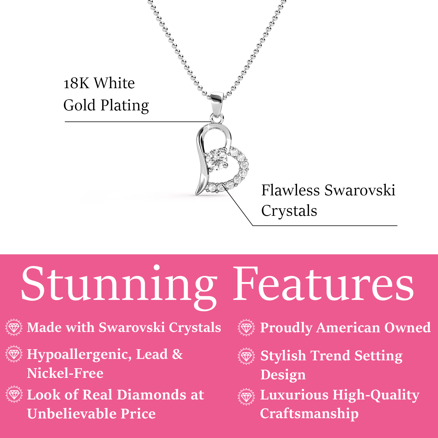 Laila 18k White Gold Pendant Necklace  with Swarovski Crystals