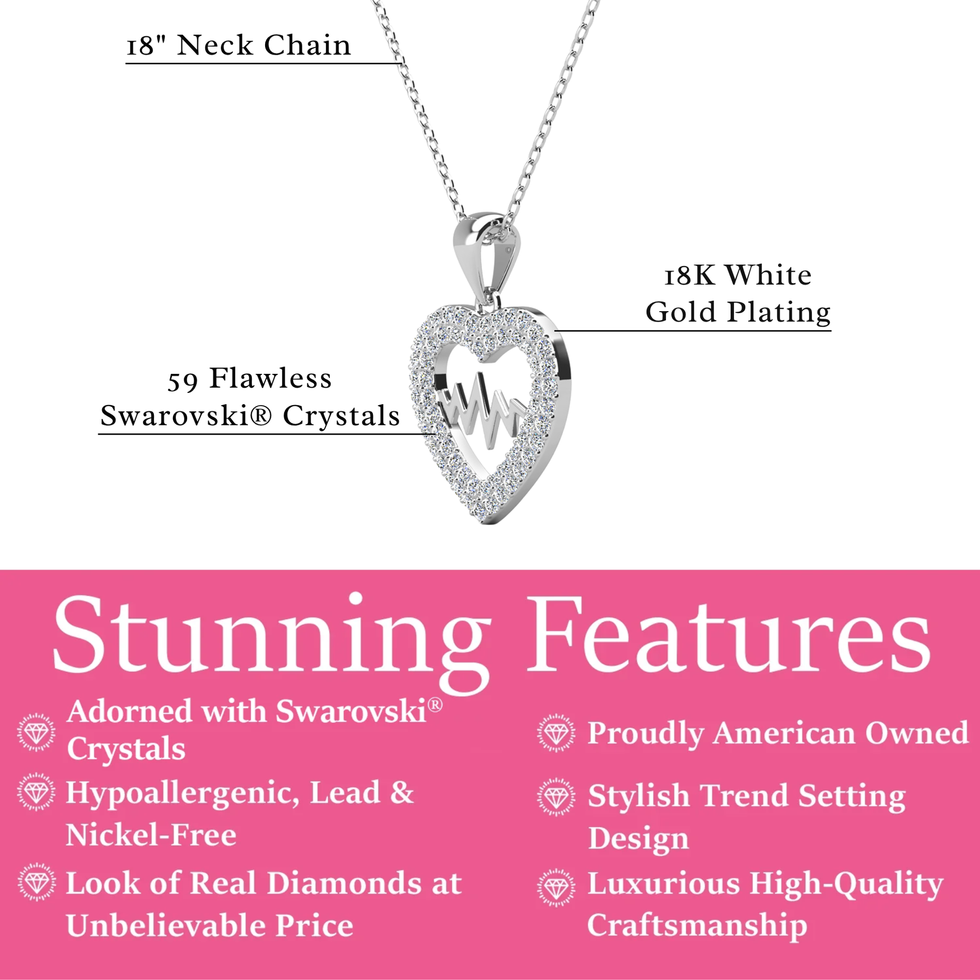 Molly 18k White Gold Plated Heart Necklace with Swarovski Crystals & Heartfelt Message for Daughter