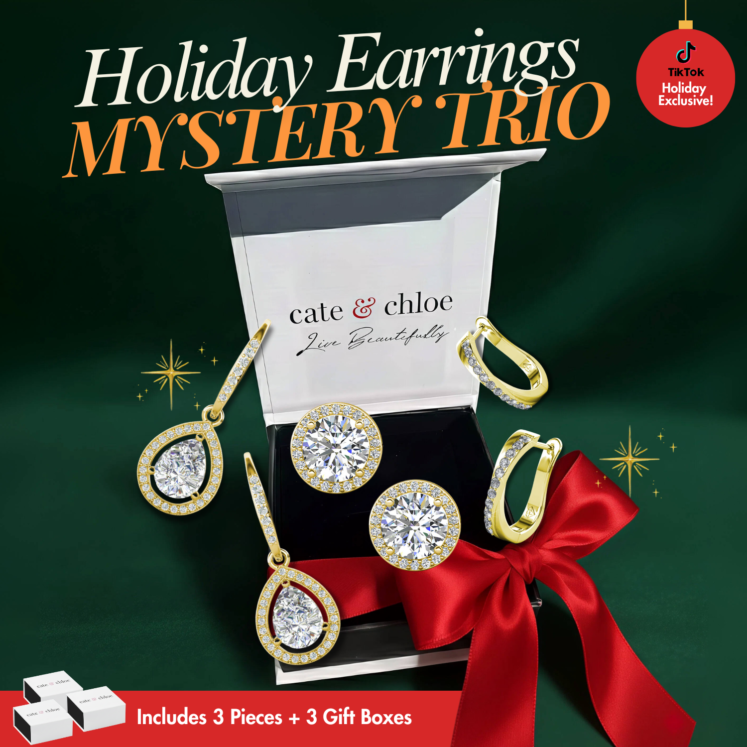 Holiday Earrings & Necklace Mystery Trio – 3 Piece Jewelry Gift Set