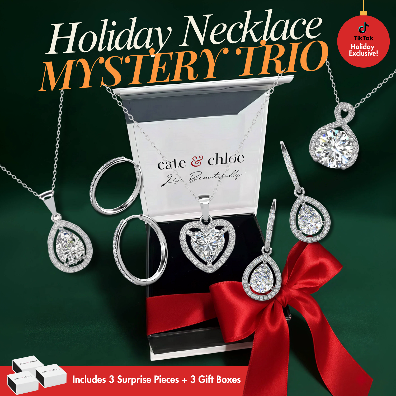 Holiday Earrings & Necklace Mystery Trio – 3 Piece Jewelry Gift Set