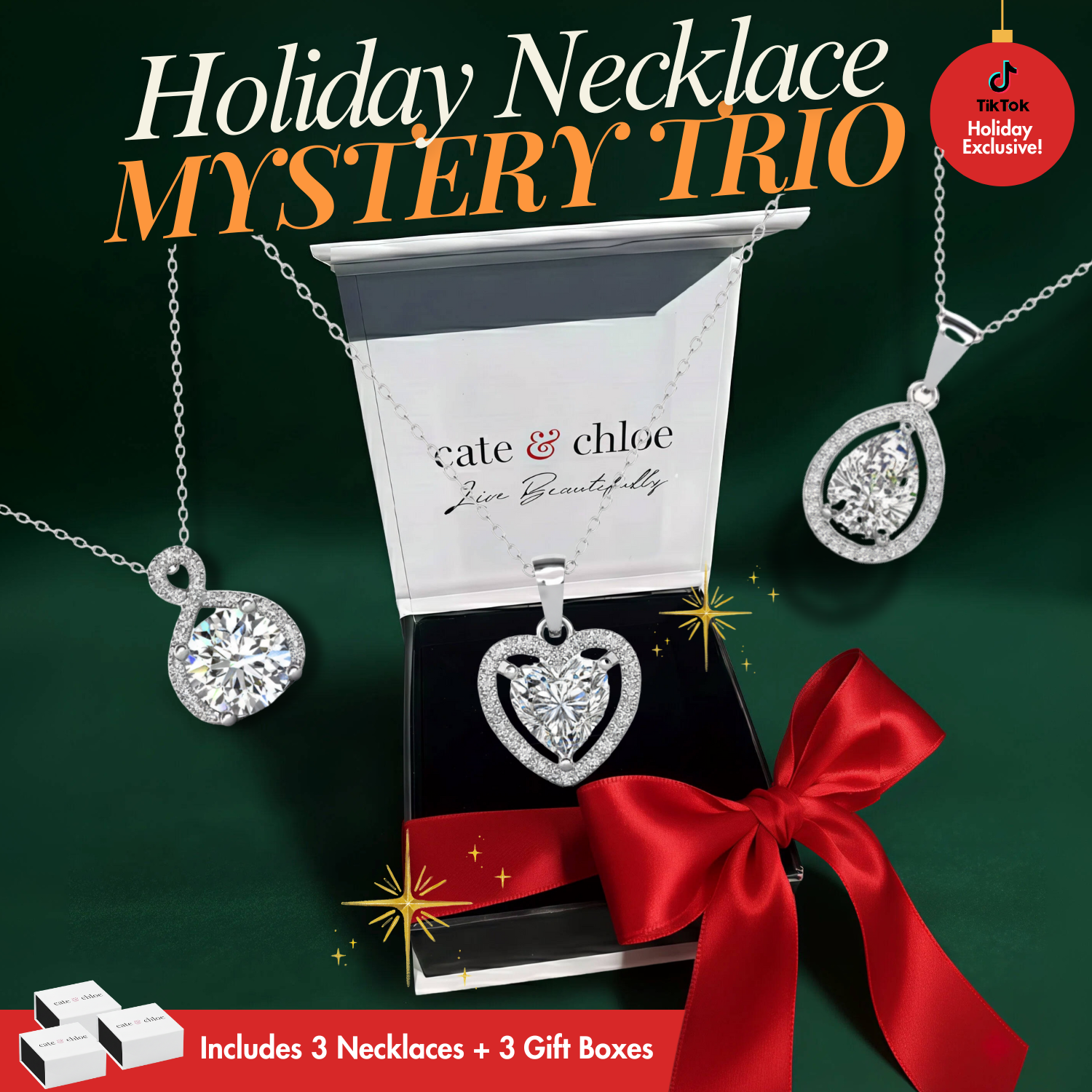Holiday Earrings & Necklace Mystery Trio – 3 Piece Jewelry Gift Set