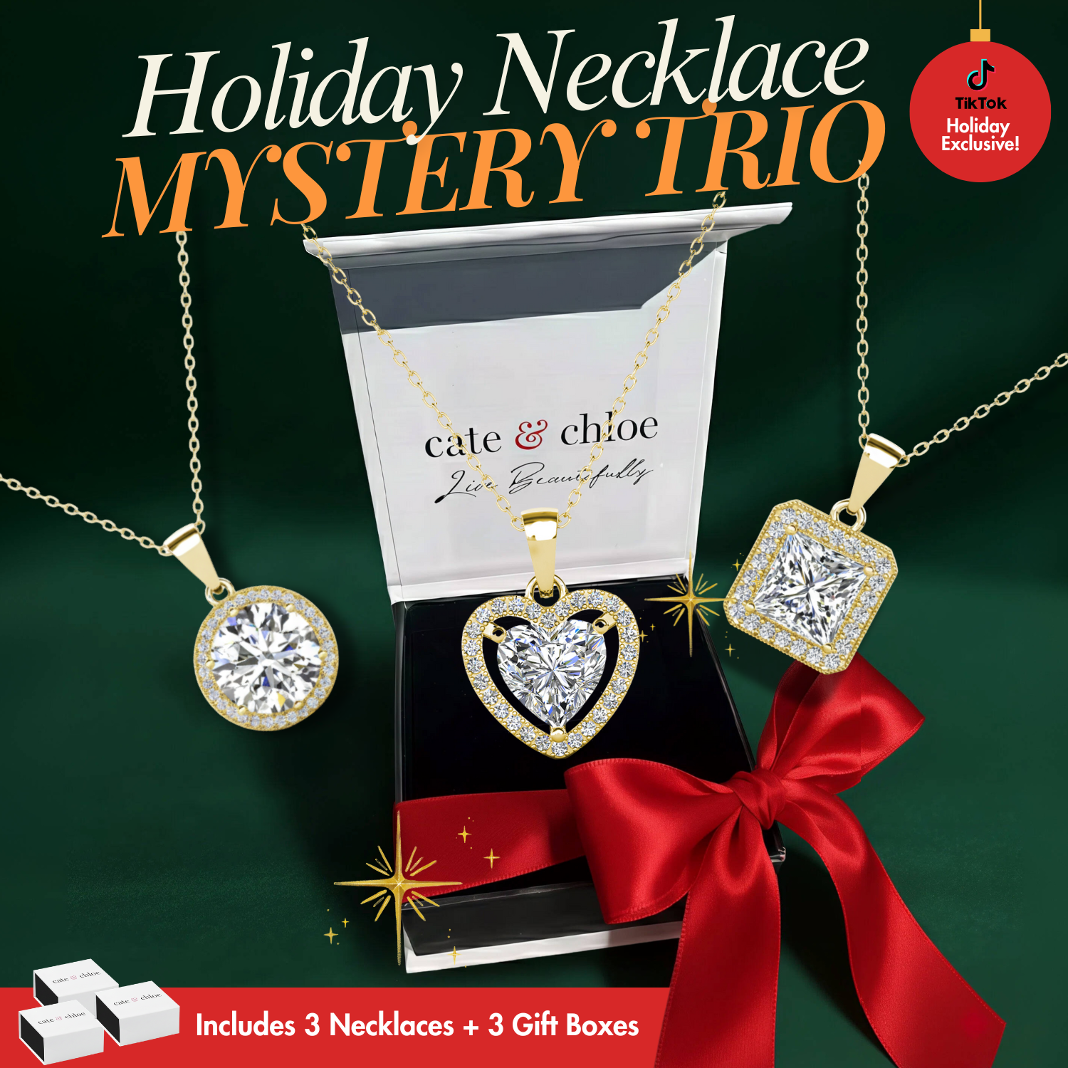 Holiday Earrings & Necklace Mystery Trio – 3 Piece Jewelry Gift Set