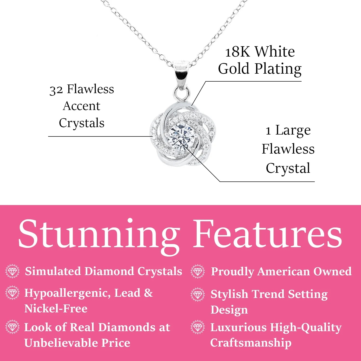 Stella 18k White Gold Plated Crystal Pendant Necklace with Simulated Diamond Crystals