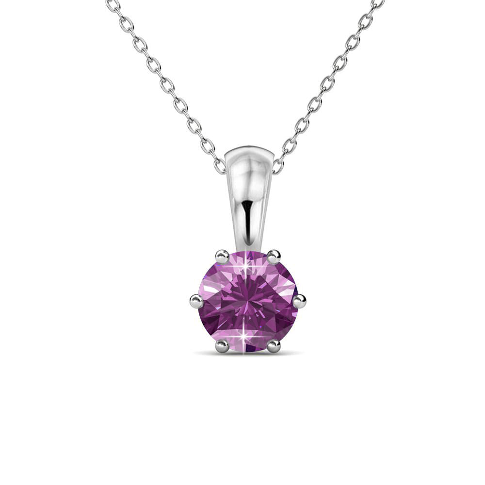 February Birthstone Amethyst Necklace, 18k White Gold Plated Solitaire Necklace with 1CT Crystal