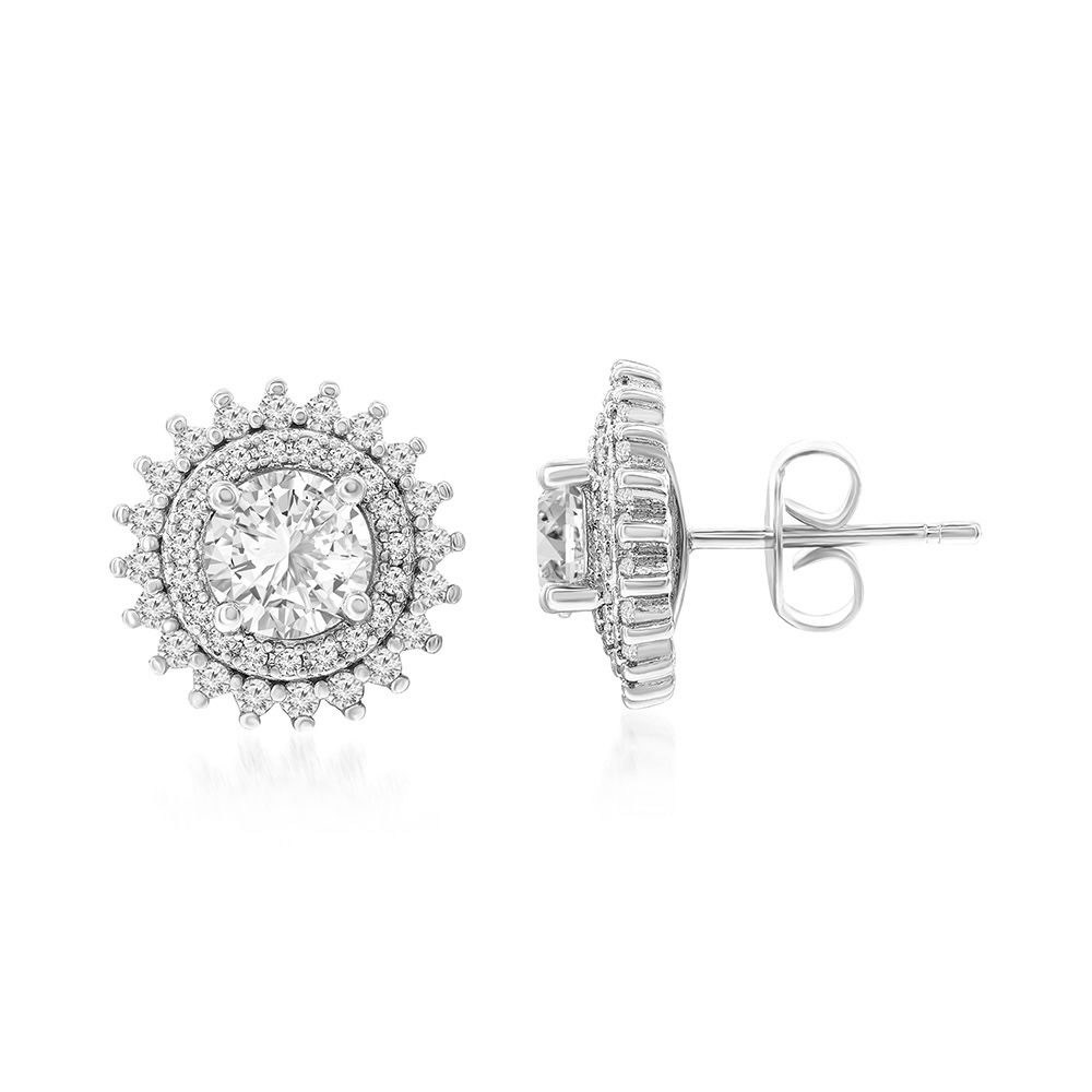 Cordelia 18k White Gold Plated Stud Earrings with Round Cut Crystals