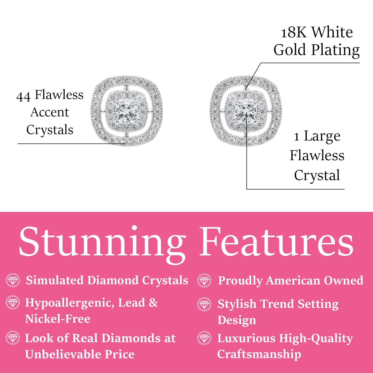 Noelle 18k White Gold Plated Halo Crystal Stud Earrings