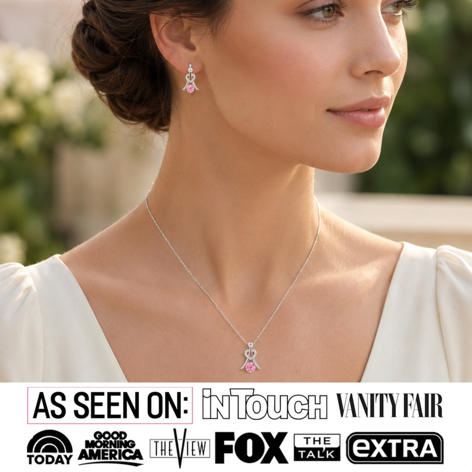 Serenity Birthstone 18k White Gold Plated Drop Earrings and Necklace Set with Swarovski Crystals