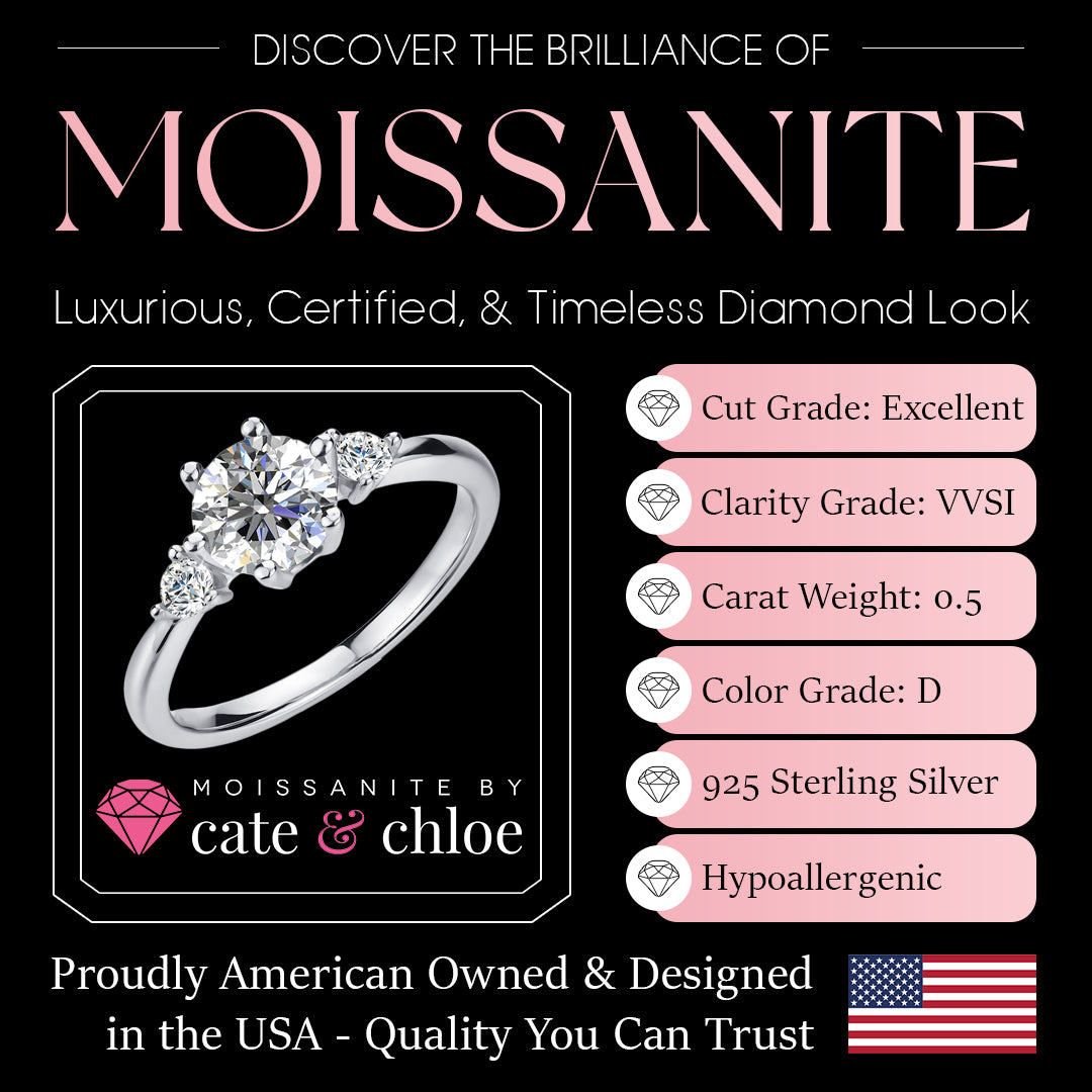 Moissanite by Cate & Chloe Sarah Sterling Silver Ring with Moissanite Crystals