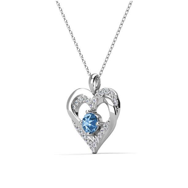 Forever 18k White Gold Plated Birthstone Double Heart Necklace with Crystals