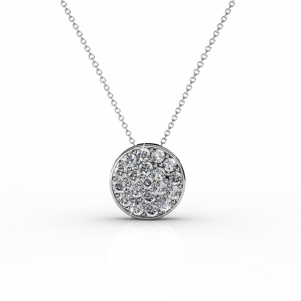 Nelly “Valor” 18k White Gold Swarovski Crystal Pave Stud Necklace and Earrings Jewelry Set