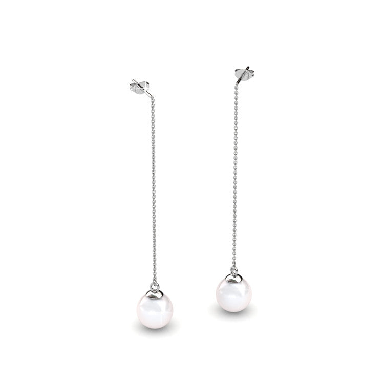 Aspen "Exemplary" 18k White Gold Plated Pearl Dangle Earrings with Freshwater Pearl