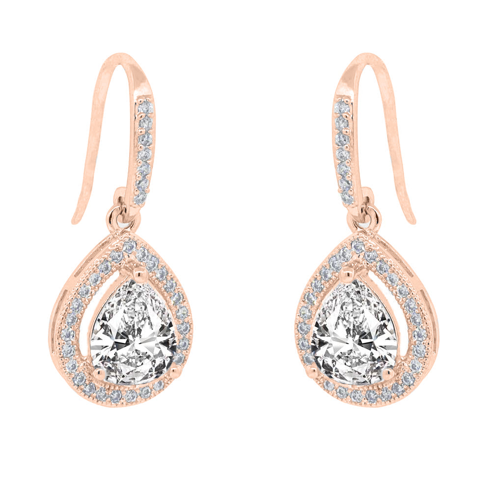 Isabel 18k White Gold Plated Halo Teardrop Earrings with CZ Crystals