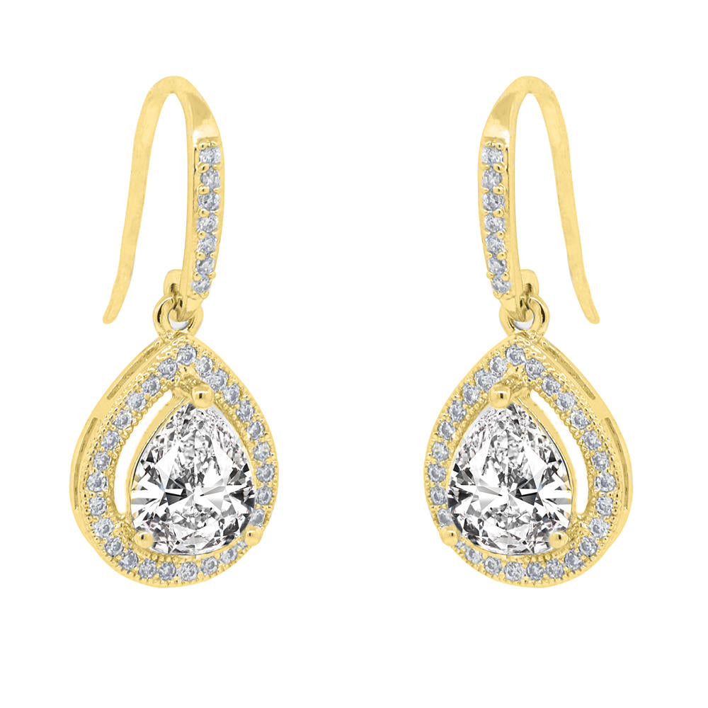 Isabel 18k White Gold Plated Halo Teardrop Earrings with CZ Crystals