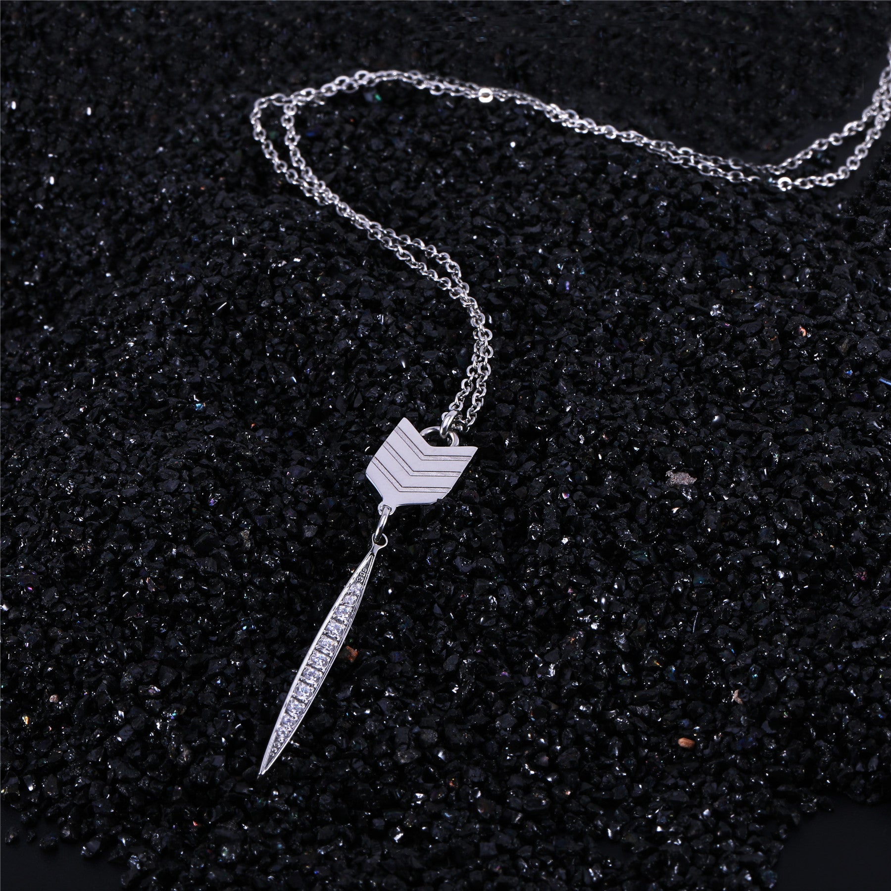 Addison 18k White Gold Plated Arrow Drop Dangle CZ Crystal Necklace