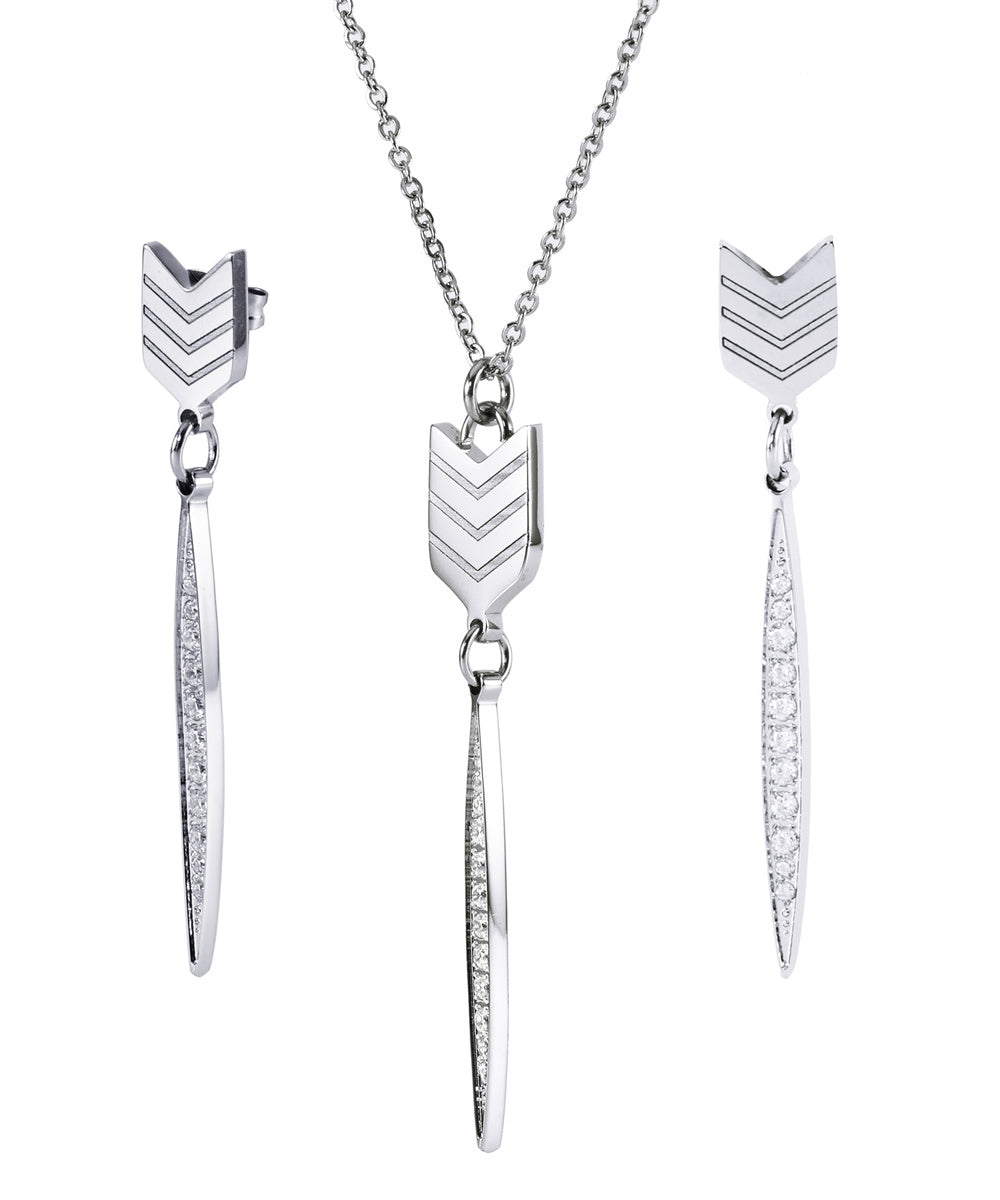 Addison 18k White Gold Plated Arrow Dangle Earrings and Necklace Set
