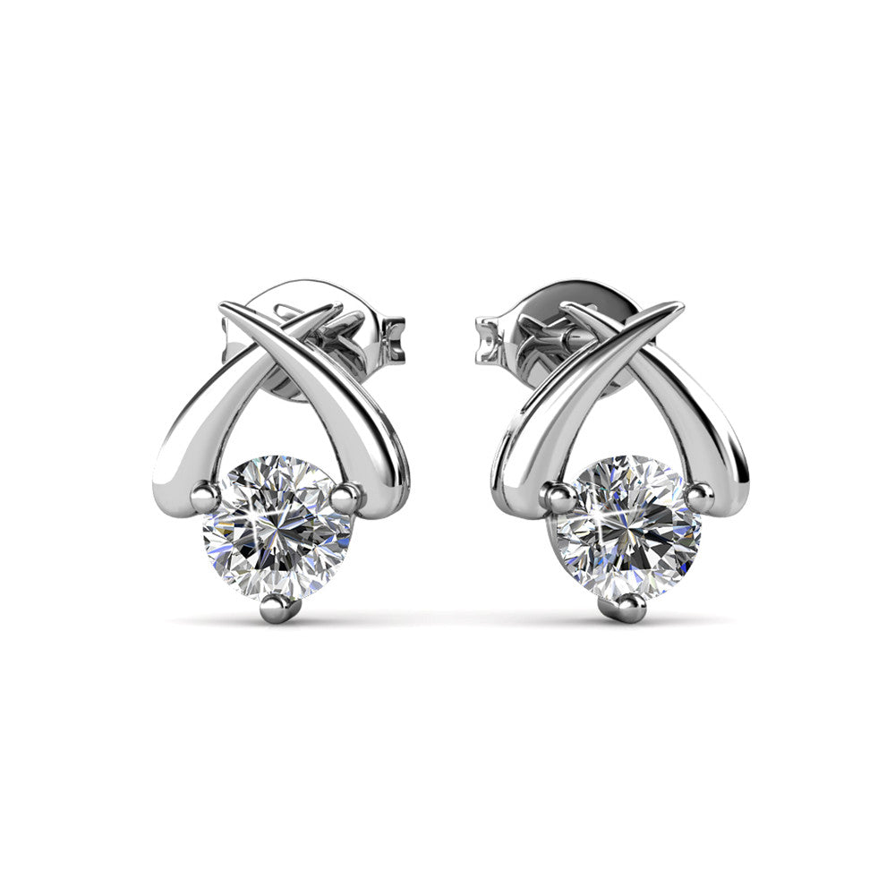 Eloise Modest 18k White Gold Plated Stud Halo Earrings with Solitaire Round Cut Swarovski Crystals