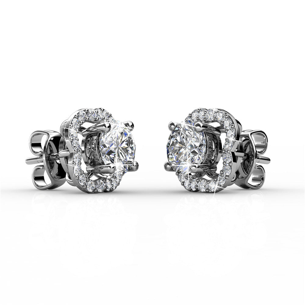 Haddie 18k White Gold Plated Flower Crystals Stud Halo Earrings