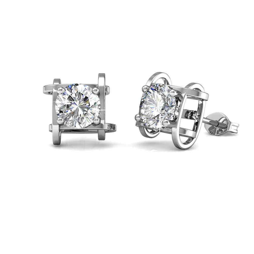 Lorelei Swarovski crystal round stud earrings in white gold plating