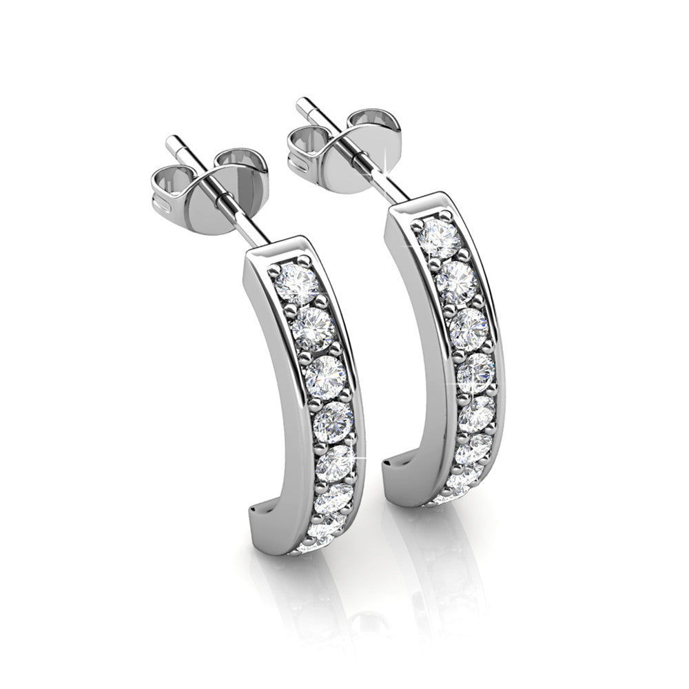 Erin Adored 18k White Gold Plated Half Hoop Earrings with Crystals