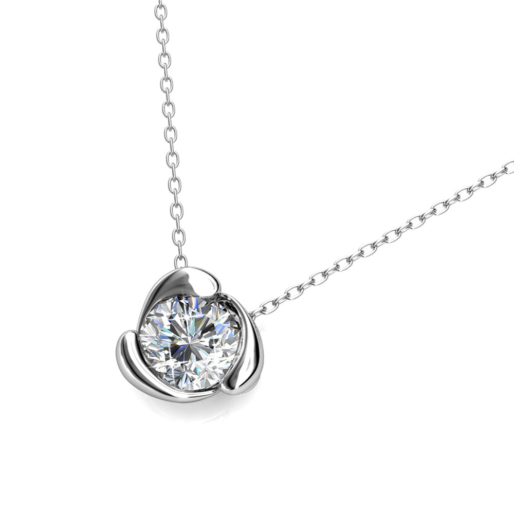 Harmony "Peaceful" 18k White Gold Plated Necklace with a Sparkling Solitaire Round Cut Swarovski Crystal