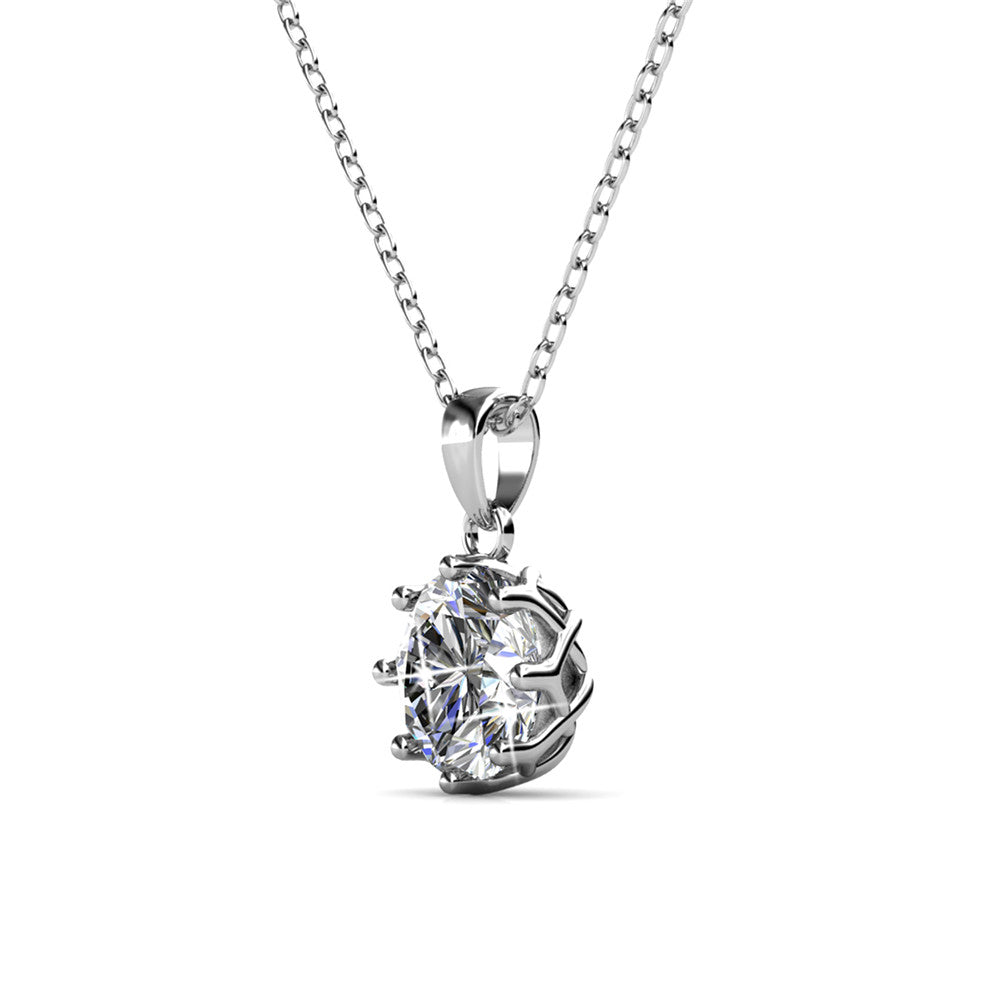 Eden "Pure" 18k White Gold Plated Pendant Necklace with Solitaire Round Cut Swarovski Crystal