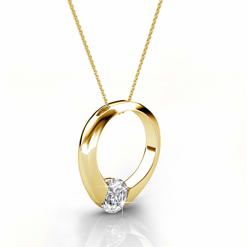 Dahlia 18k White Gold Plated Diamond Simulated Ring Pendant Necklace