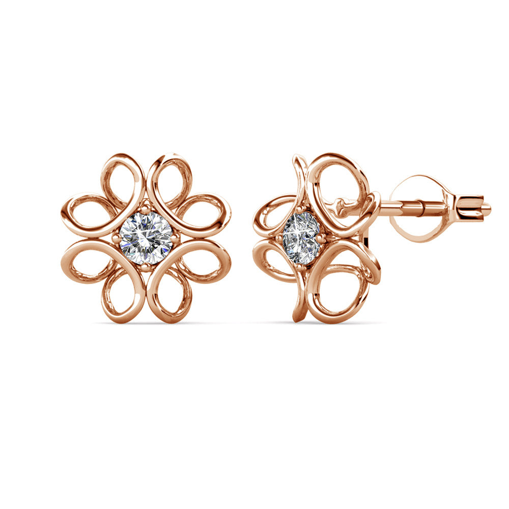 Alexis 18k White Gold Plated Flower Stud Earrings with Swarovski Crystals