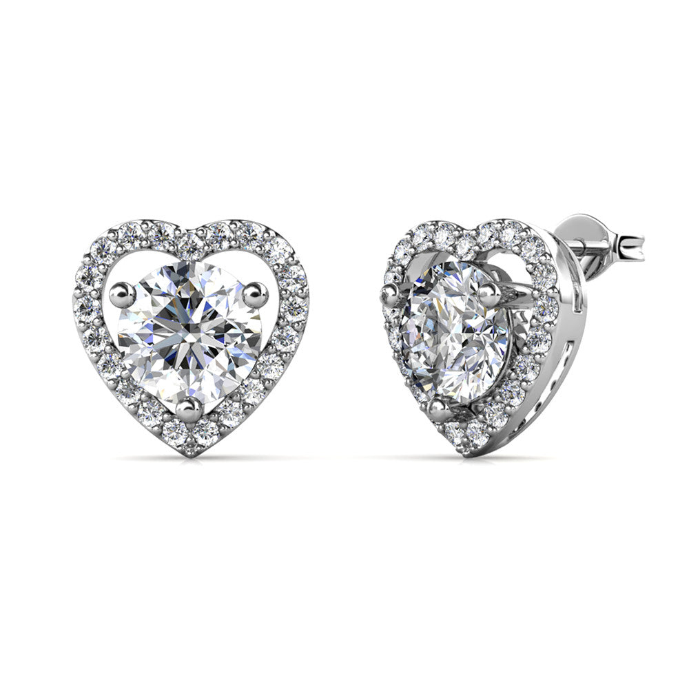 Moissanite by Cate & Chloe Briana Sterling Silver Heart Stud Earrings with Moissanite and 5A Cubic Zirconia Crystals