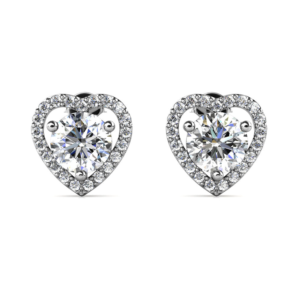 Moissanite by Cate & Chloe Briana Sterling Silver Heart Stud Earrings with Moissanite and 5A Cubic Zirconia Crystals