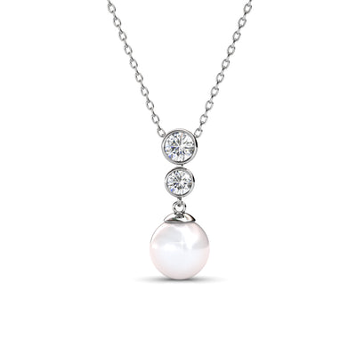 Genevieve 18k White Gold Plated Pearl Pendant Necklace with Swarovski Crystals