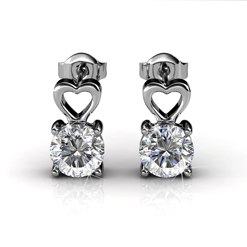 Marian 18k White Gold Heart Earrings with Round Cut Crystals