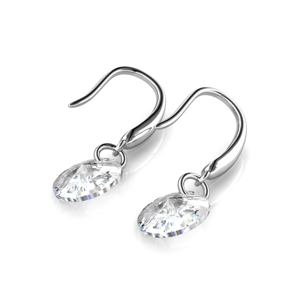 Reese 18k White Gold Plated Earrings with Solitaire Round Cut Crystals