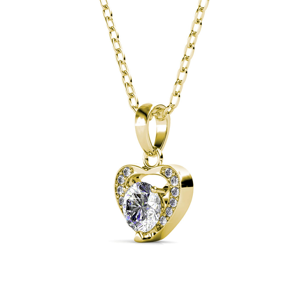 Amberly 18k White Gold Plated Heart Pendant Necklace with Solitaire Round Cut Swarovski Crystals
