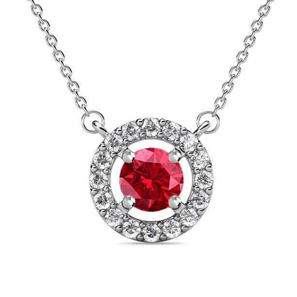 Royal 18k White Gold Plated Birthstone Halo Necklace with Round Cut Crystals