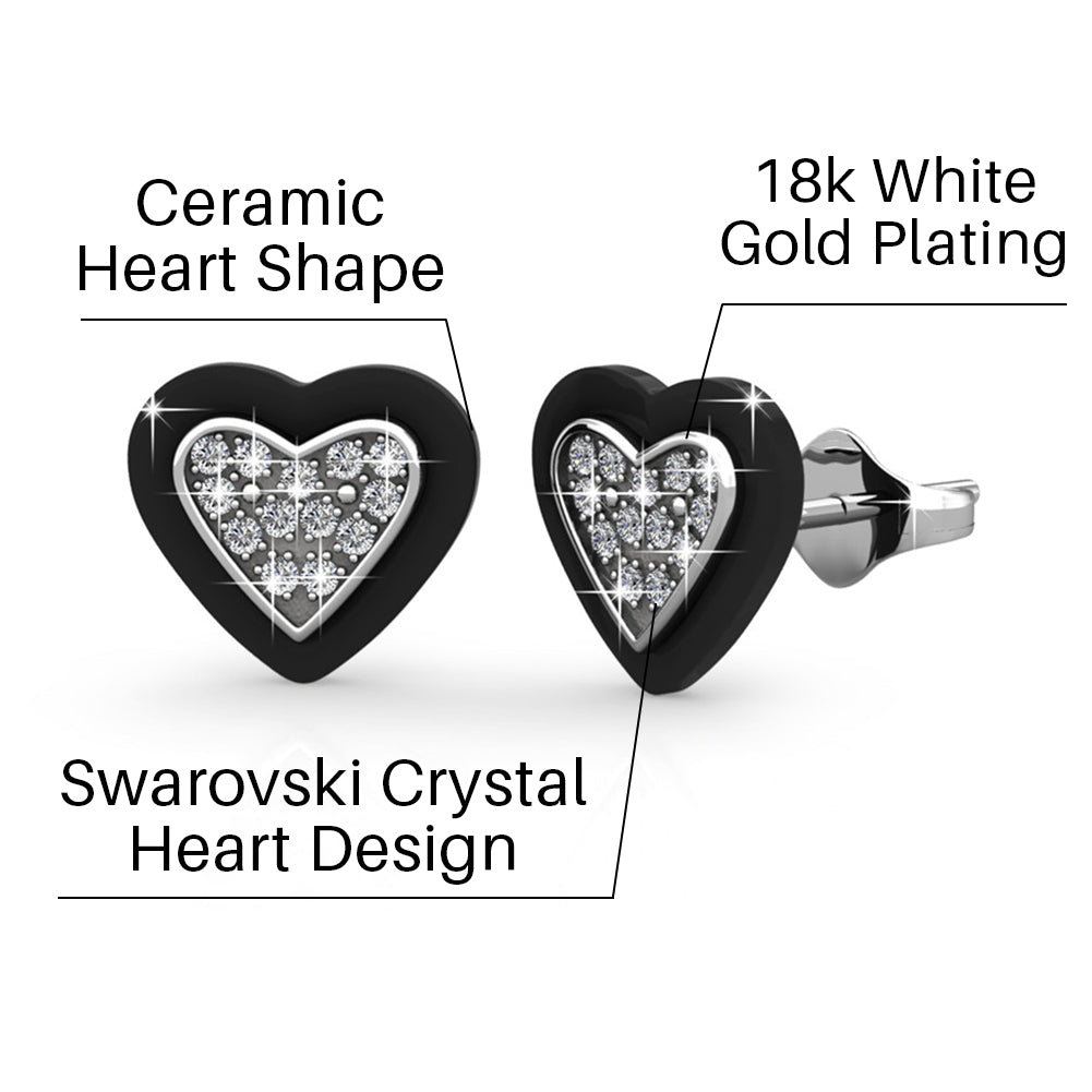 Rory 18k White Gold Plated Heart Halo Stud Earrings with Crystals