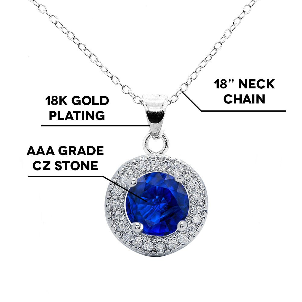 Mariah 18k Gold Round Cut CZ Halo Pendant Necklace