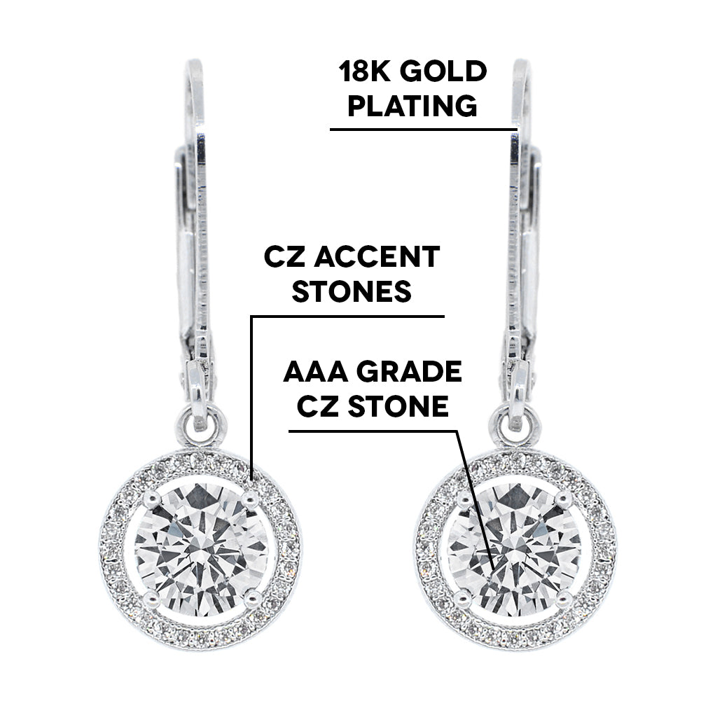 Sienna "Soar" 18k White Gold Plated Round Cut CZ Crystal Halo Drop Earrings